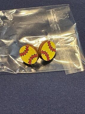 Softball Stud Earrings - Yellow & Red